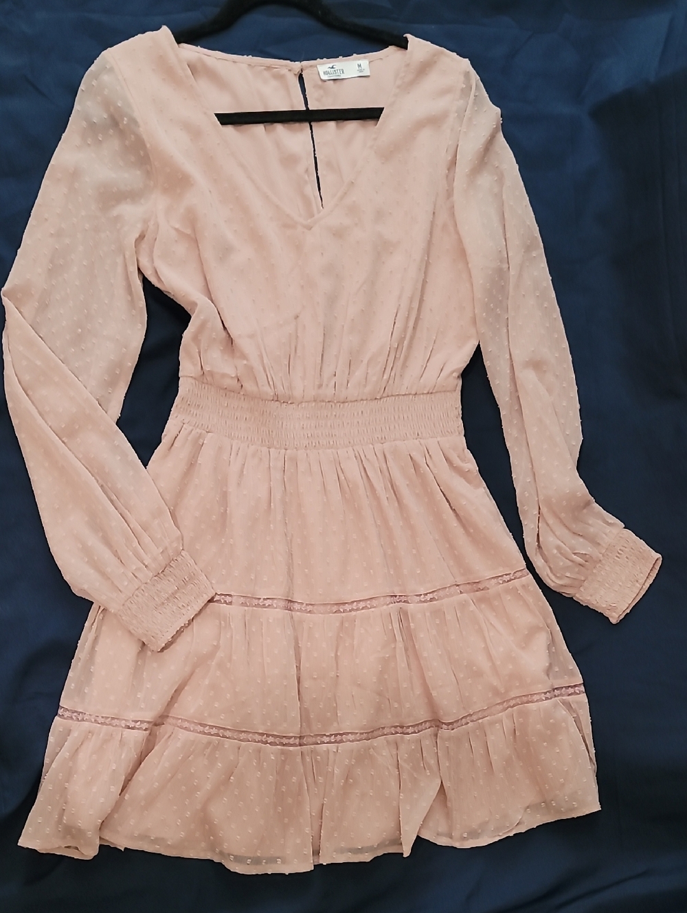 Hollister Blush Pink Long-Sleeve Smocked Waist Tiered Dress